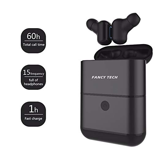 True Wireless Earbuds Fancytech Bluetooth Headphones Mini True Stereo Bluetooth Earbuds in ear Wireless Bluetooth Headset 4.2 Twins Earphone with Charging Case-Black