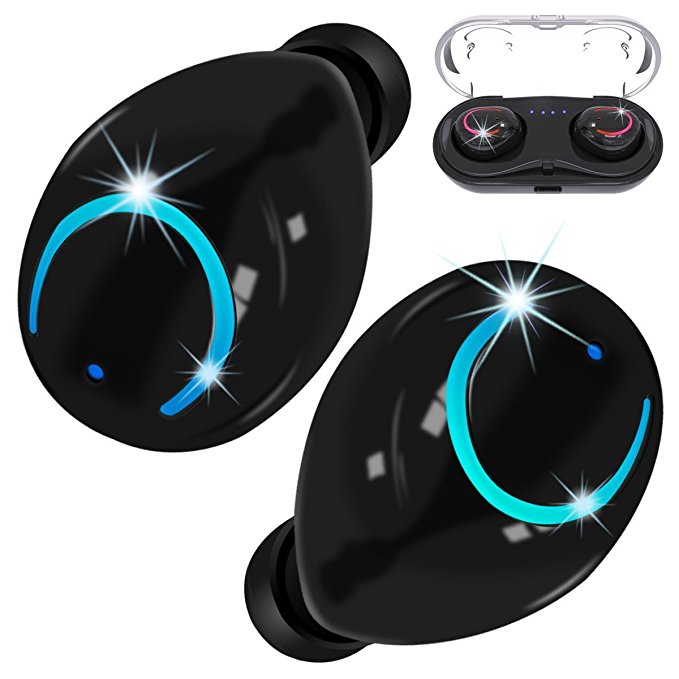 True Wireless Earbuds, DORNLAT Bluetooth Earbud TWS Mini Car Stereo Earphone with Magnetic Charging Box MIC HandsFree Call Noise Cancelling Headphones for iPhone Android Smartphones (Black)
