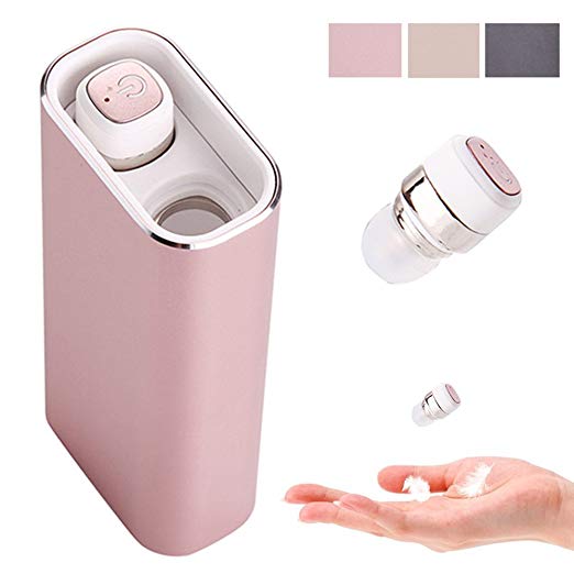 MICY True Wireless Earbuds - Touch Control Bluetooth V4.2 TWS Mini Headset Earphone w/2100mAh Universal Power Bank Charging Box and Built-in Mic (IPX7 Waterproof/Multi-Point Connection) (Rose Gold)
