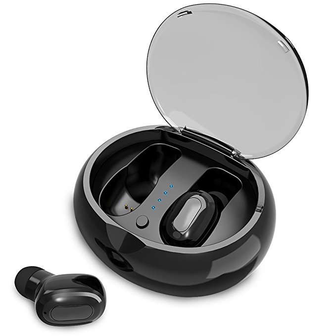 Wireless Earbuds Rippey V4.2 Bluetooth Earbuds 3D Stereo Sound Sweatproof Headphones Mini Cordless Noise Cancelling Headsets with Charging Box Built-in Mic for IOS and Android Device