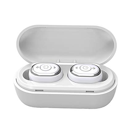ROF True Wireless Earbuds Comfortable Fit Bluetooth Headphone Premium Music Stereo Mini Earphone with Charging Case Noise Cancelling Mic Headset Not Fall off Great for Biz Gym Camping (White)