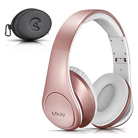 Bluetooth Headphones Over Ear, Mkay Wireless Stereo Headset with Deep Bass, Foldable & Lightweight, Perfect for Cell Phone/TV/PC and Travelling (Rose Gold)