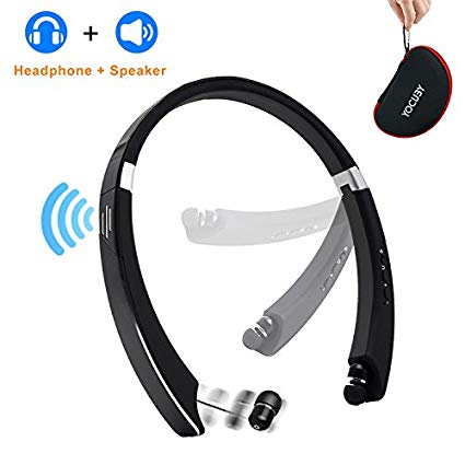 Yocuby Bluetooth Headphone Speaker, Foldable and Retractable Wireless Neckband Earbuds with Bult in Speaker and Microphone 2 in 1 Noise Canceling Sports Headsets for iPhone，Android