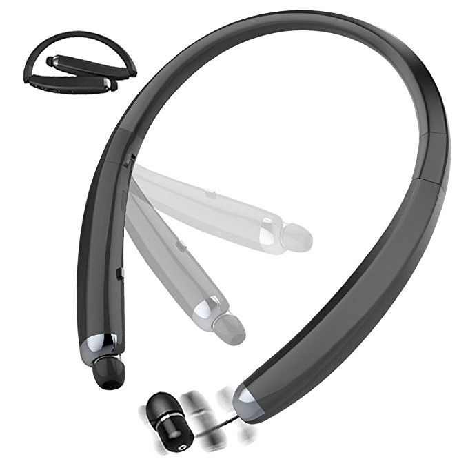 Neckband Bluetooth Headphones,Besyoyo Foldable Wireless Bluetooth Headset with Retractable Noise Cancelling Stereo Earbud,Sweat proof Sport Headphones Built in Mic for Bluetooth Enabled Devices