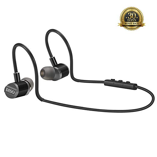 Bluetooth Headphones Earbuds, DISO Wireless Earbuds, IPX5 Sweatproof Secure Fit for Sports with Built-in Mic - Black