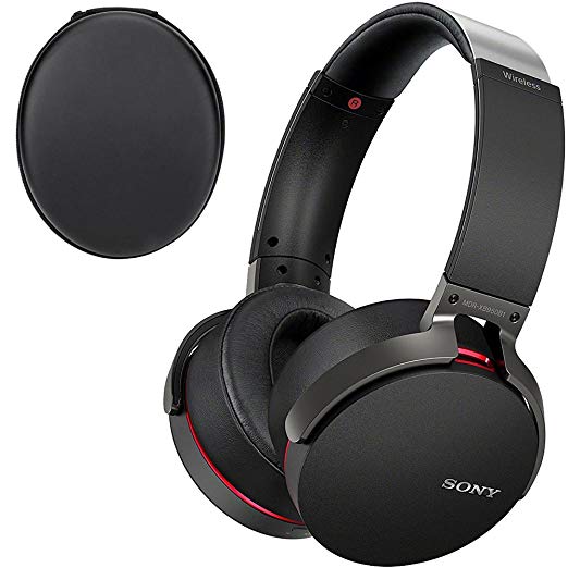 Sony XB950B1 Extra Bass Bluetooth Wireless Headphones with App Control, Black (2017 Model) Kit Includes Full Sized Headphone Protection Hard Case (Black)