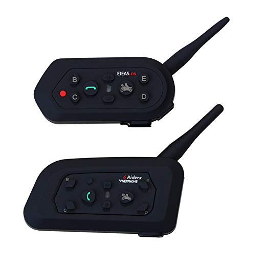 Motorcycle Helmet Bluetooth Intercom Headset - V6 BT 1200M Range 6 Riders Wireless Interphone Speakers IP65 Waterproof Communication Systems Kit for Motorbike Skiing Cycling Climbing (2 Pcs)