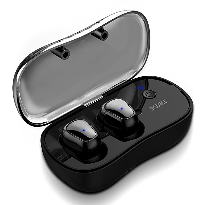 Syllable True Wireless Bluetooth Headphones, In-ear Sport Running Earbuds with Microphone and Charging Box HIFI Sound Sweatproof for Android Apple Iphone (D900P)