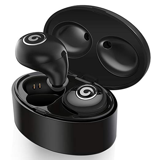 Bluetooth Headphones, Touch Control Dual Wireless Earbuds True Wireless Stereo Bluetooth Headset V4.2 Earphones with Built-in Mic, Charging Box and IPX5 for iPhone iPad Samsung Android Phones (Black)