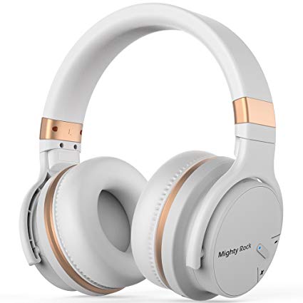 Mighty Rock E7C Active Noise Cancelling Headphones Bluetooth Headphones Over Ear Wireless Headphones with Microphone Hi-Fi Deep Bass Stereo Sound and 30H Playtime for Travel/Work/TV/Iphone-White