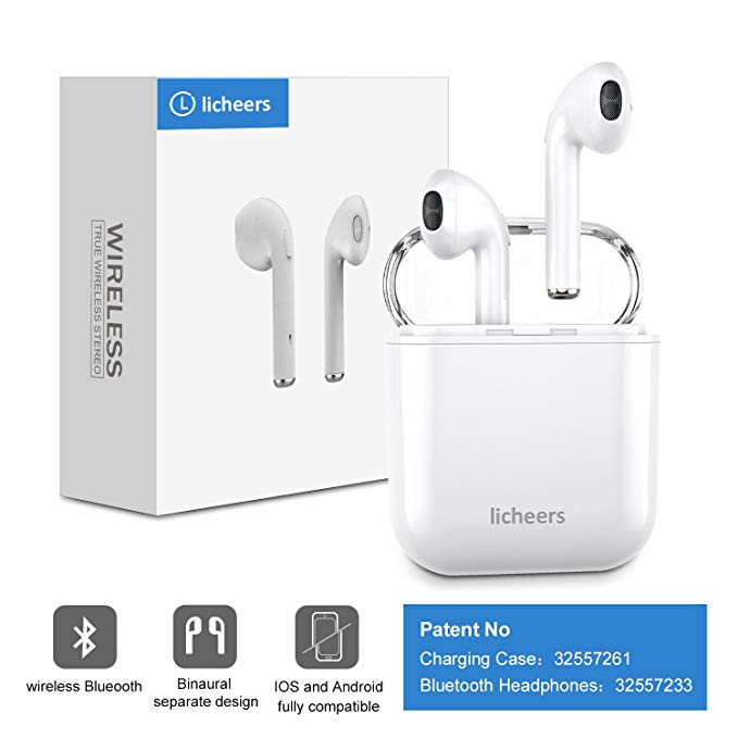 Bluetooth Headphones, licheers Mini Wireless Sports Earphone/Stereo-Ear Sweatproof Earphones with Noise Cancelling and Charging Case Fit for iPhone X/8/7/6/6s plus Samsung Galaxy S8, S8 Plus