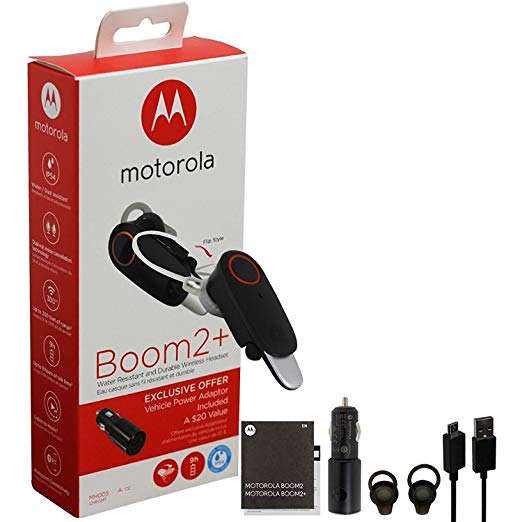 Motorola Boom 2+ Water Resistant & Durable Wireless Headset with Car Charger (MH003A CC)