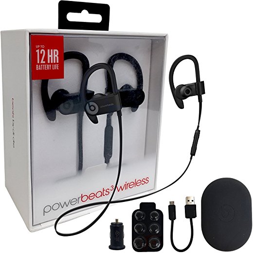 Beats by Dr. Powerbeats3 Wireless Earphones -Black & USB & Ear Gel (Certified Refurbished)