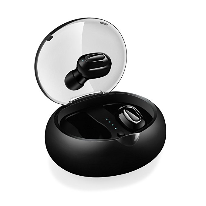 True Wireless Stereo Earbuds, HUNLEE Bluetooth V4.2 Headphones with Charging Case Built-in Mic Headset. IPX5 Sweatproof Sports In-Ear Earphones with Premium Bass for iPhone Android Laptop-Easy to Pair