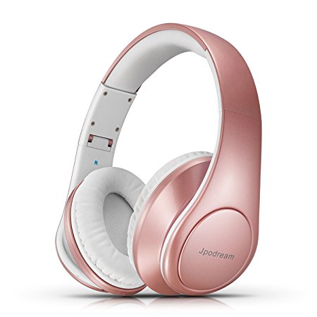 Bluetooth Headphones Over Ear, Wireless Stereo Headset with Deep Bass, Foldable and Lightweight, Wired and Wireless Two Modes for Cell Phone, TV, PC and Traveling by Jpodream - Rose Gold