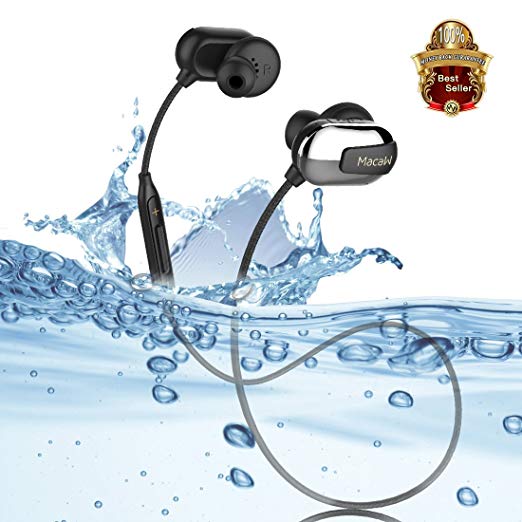 Bluetooth Earphones, Upgraded Macaw T50 Wireless Sweatproof Headset V4.1 Heavy Bass Stereo In Ear Earbuds Noise Isolating Waterproof Sports Earphones with Mic for iPhone iPad Samsung Android - Silver