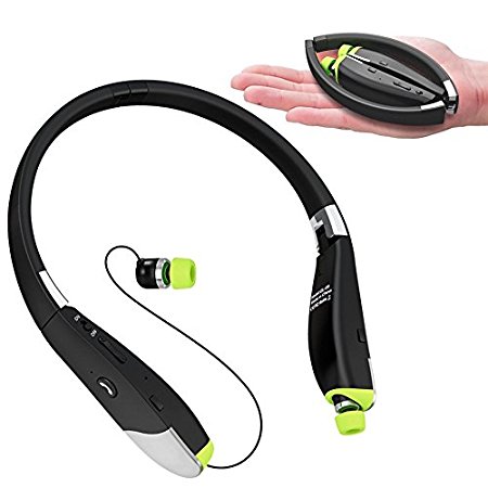 dostyle Bluetooth Headphones, Tri-fold Wireless Neckband Headset HD Stereo Earphones with Retractable Earbuds and Mic (12 Hours Talk Time, Bluetooth 4.1, Sweatproof)