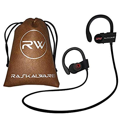 Raskalware Wireless Bluetooth Stereo Headphones w/ Mic, Sweatproof, Deep Bass & Noise-Cancelling, Up to 10 Hrs Talk/Playback, 240 Hrs Standby time