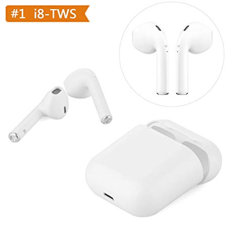 Bluetooth Headset, TWS Stereo Wireless Headphone with Charging Box, Apple iPhone 8 8plus 7 7plus 6S Speaker Samsung Galaxy S7 S8 Smartphone Android IOS