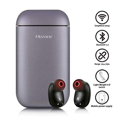 MEZONE Wireless Earbuds, Wireless Headphones Bluetooth Earbuds Sports Headphones with Mic and Charging Case (Can also be used as Power bank) for iPhone and Android Smart Phones (Grey)