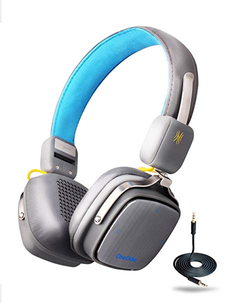 OneOdio 30 hr Wireless/Wired Bluetooth 4.1 Headphones, Foldable Bluetooth On-Ear Headsets with Mic, Deep bass and Lightweight 3.5 mm Plug Headphones for Travel Work TV Computer (Blue Grey)