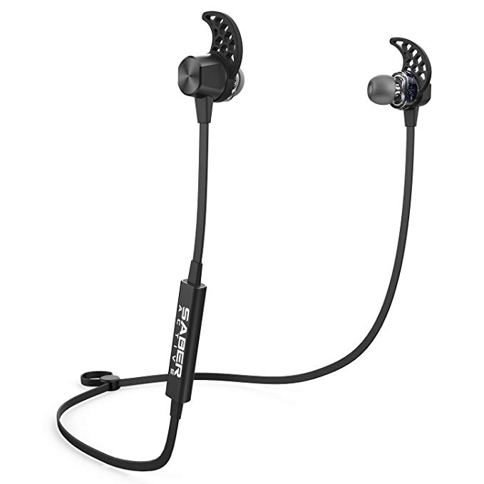 Bluetooth In Ear Headphones V4.1, Wireless Earbuds with Microphone, Sweat Proof Sports Headset, Stereo Running Earphones with 6 Hour Battery, SwiftBuds by SaberActive - Black