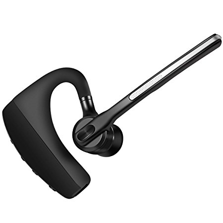 Bluetooth Headset, Wireless Hands-free Earpiece with Double HD Microphones and Noise Cancellation for Business/Driving/Office - Black