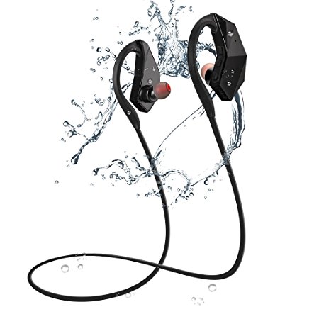 Waterproof Bluetooth Headphones 8 GB IPX8 Qoosea Wireless Sport Earphones Earbuds Sweatproof HiFi Stereo Built-in Mic with Noise Cancelling Tech for Running Jogging (Memory Mode While swimming)