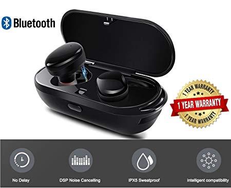 Wireless Headphones by DENT Products Bluetooth Headphones Waterproof Earbuds with Portable Charger Built-in Mic,Black