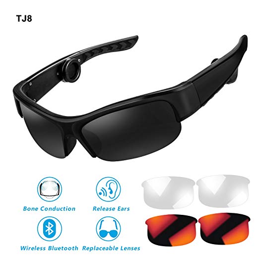 Bone Conduction Headphones Sunglasses,TJ8 Bone-Conducting Wireless Bluetooth Headset polarized Glasses with Mic for Drivers,Outdoor Cyclist and Elderly People with Hearing Impairment