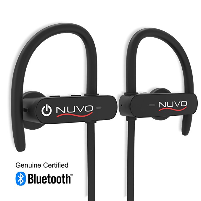 NUVO Bluetooth Headphones, Best New Wireless Sports Earphones w/Mic IPX7 Waterproof HD Stereo Sweatproof Earbuds 8 Hour Battery Noise Cancelling Headsets