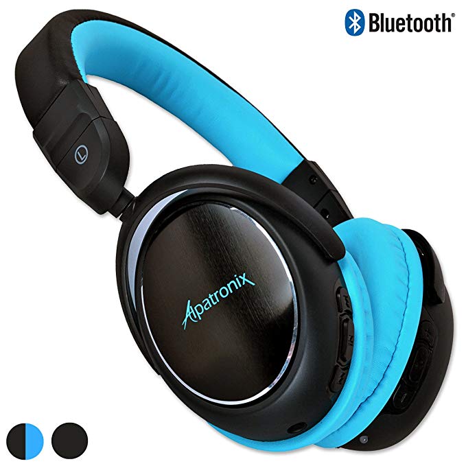 Bluetooth Headphones, Alpatronix [HX100] Universal Noise-Isolating Wireless Stereo Rechargeable Headset with Microphone, Volume/Playback Controls for Smartphones, Computers & Tablets - (Black/Blue)