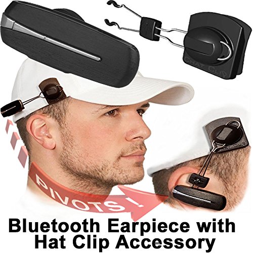 Bluetooth Earpiece with Hat Clip Accessory, Speaks Incoming Number, Promotes Safer Hands Free Driving, Earpiece Can Be Worn on Hat with Accessory or on Ear With Ear Hook, Chat Clip, Made in USA