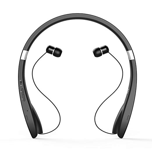 Grandey Bluetooth 4.1 Headset Neckband Design Wireless Headphone Earphone with Retractable Earbuds for Iphone, Android Tablets, Other Bluetooth Enabled Devices (Black)