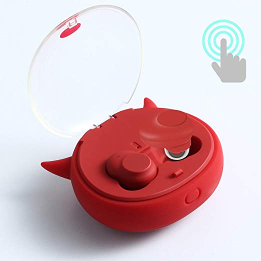 Wireless Earbuds Bluetooth Cordless Earbuds V4.2 Headset TWSL True Mini Twins HD Stereo Earphones Built-In Mic Headphone Charging Box 800mAh IPhone IPad Android Siri (Red Little Devil) by QINGQING