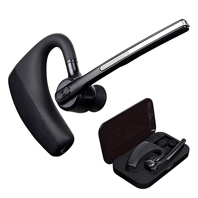 Bluetooth Headset with Carrying Case, V4.2 Handsfree with Dual Mic for Business Office and Driving Wind Noise Reduction Function