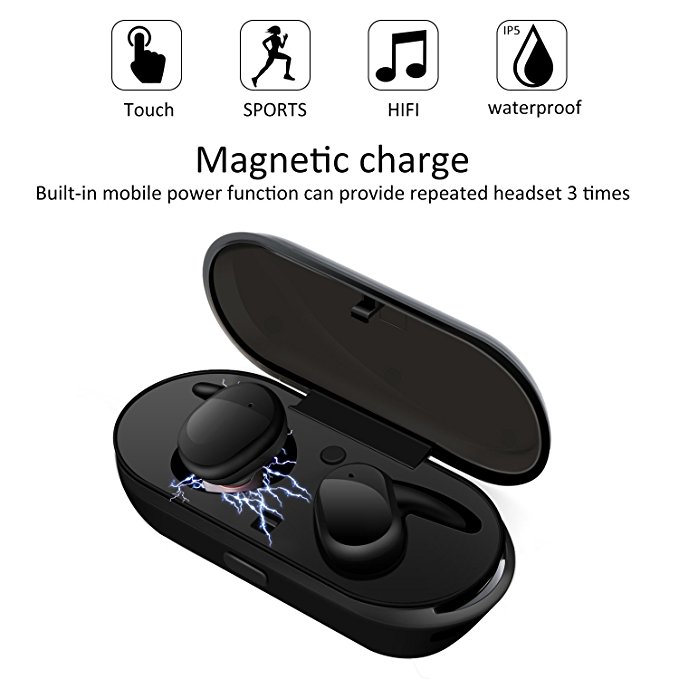 True Wireless Earbuds, ELEGIANT Mini Bluetooth TWS Headphones Touch Control Headset IPX5 Waterproof With Portable Wireless Charging Station/12 Hours Game Time/Built-in Microphone