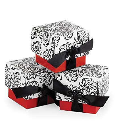 Hortense B. Hewitt Wedding Accessories Favor Boxes, Black and White Filigree with Red, 25-Pack